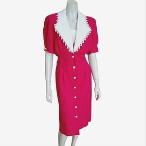 Vintage 90s Dress Size Medium Statement Collar Huge Shoulder Pads